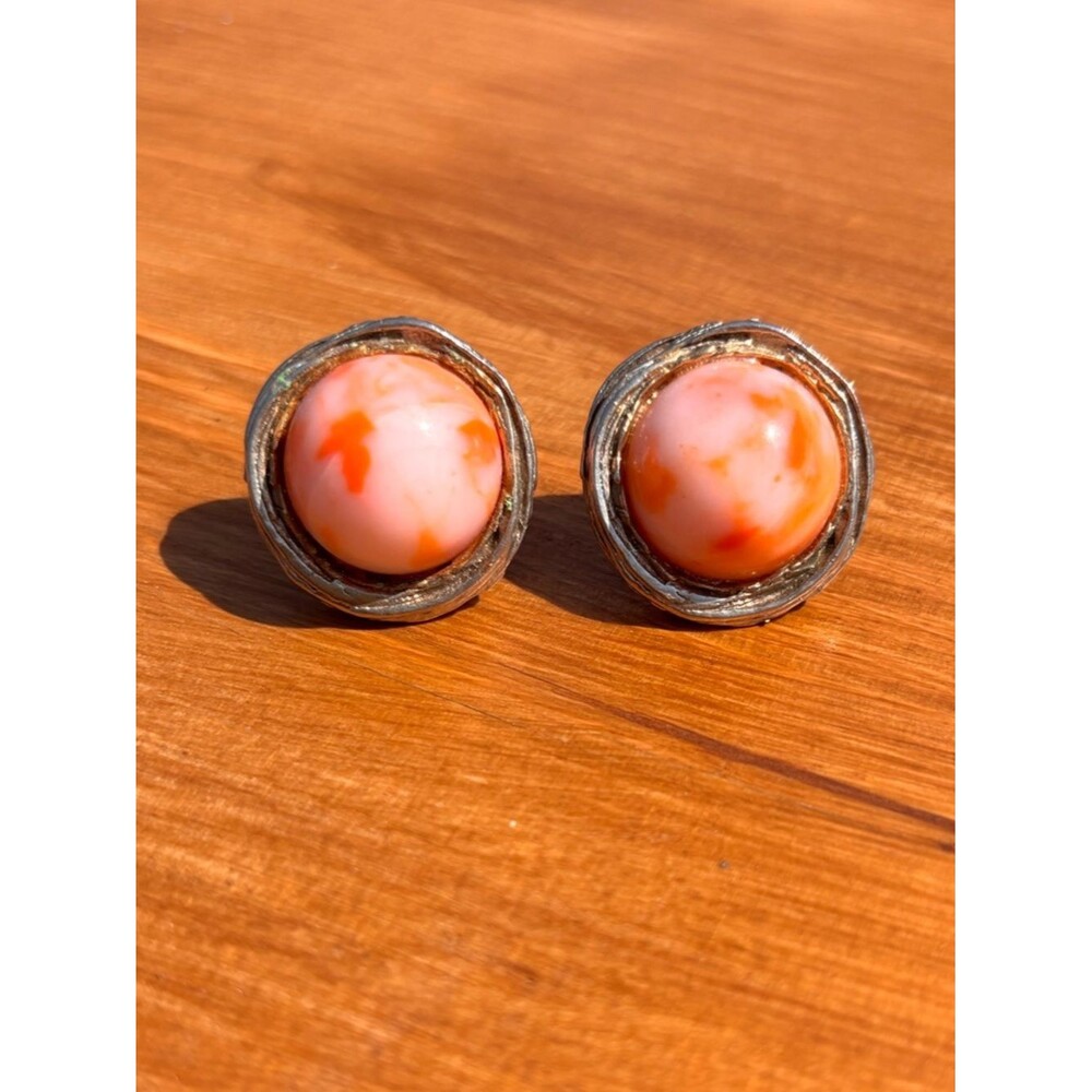 Vintage Clip On Earrings Pink Orange